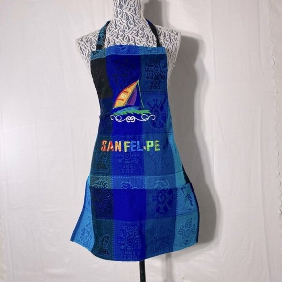 Vintage San Felipe Blue Jacquard Woven Apron - Picture 1 of 6